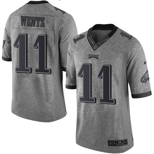 Men's Elite Carson Wentz Nike Jersey Gray - #11 Gridiron NFL Philadelphia Eagles